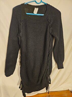 Black Knit Sweater Dress with Side Ties